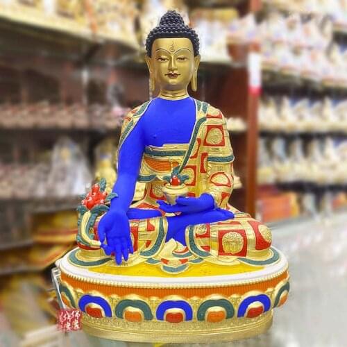 High grade colored draw Good Buddha statue bless family Safety Healthy luck Painted Tathagata Medicine Buddha statue