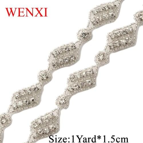 WENXI 5YARD Crystal Rhinestone Applique Sewing On stick on Bridal beaded Trim For Wedding Dress Sash belt Haed band WX881