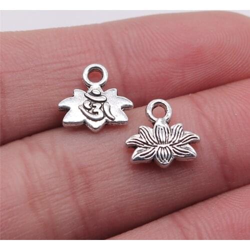 WYSIWYG 10pcs Charms Lotus Om Antique Silver Color 11x11mm Metal Alloy Charms Jewelry Diy Accessories