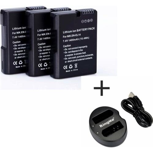 PROBTY 3PCS EN-EL14 EL14 EN-EL14a Battery + Dual charger for Nikon P7800 P7700 P7100 D3400 D5500 D5300 D5200 D3200 D3300 D5100