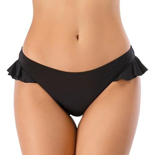 Womens Sexy Stretch Folding Small Ruffle Swim Shorts Womens Beach Shorts Panties Black