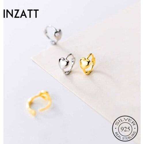 INZATT Real 925 Sterling Silver Minimalist Heart Round Hoop Earrings For Fashion Women Party Fine Jewelry Accessories Gift