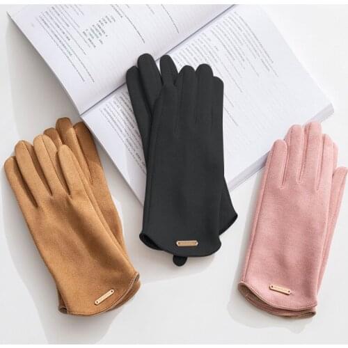Womens Winter Elegant Gloves Warm Touch Screen Elegant Suede Full Finger Cycling Driving Mittens guantes Femme