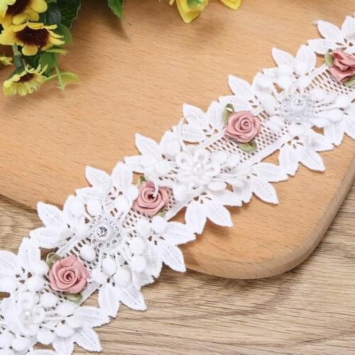 1pc Lace Edge Trim Ribbon Beaded Floral Embroidered Lace Edge Trim Ribbon DIY Wedding Craft Decoration DIY Sewing Supplies