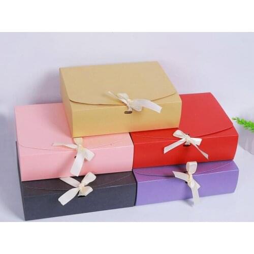 20pcs/lot Purple/Pink/Black/Red Kraft Paper Box with Ribbon Baking Pastry Cake Packaging Boxes large size gift packing boxes