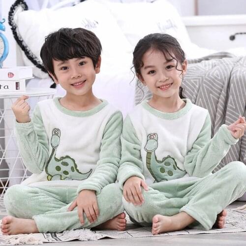2021 Pajamas Sets For Baby Girls Boys Cartoon Clothes Winter Pijamas Kids Animal Long Sleeve Top+Pants 2pcs Homewear Nightwear