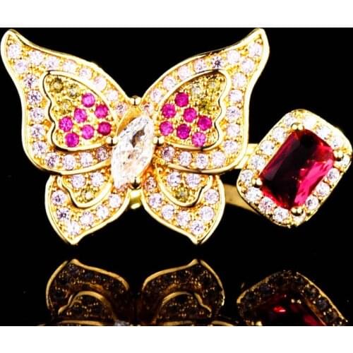 2021 Fashion Butterfly Asymmetry Rings Full Inlay Cubic Zircon Hot Sale Jewelry Making Women Wedding /Engatement Party Fine Ring