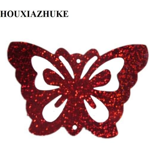40 pcs per lot 90*60 mm big laser red loose plastic butterfly sequins for garment decorations