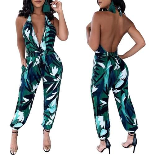 AR5345 European and American 2021 sexy womens clothing summer sexy halter neck open back jumpsuit casual pants jumpsuit