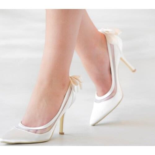 Discount Pointed Toe High Heels Ivory Satin Bridal Wedding Shoes Dropshipping