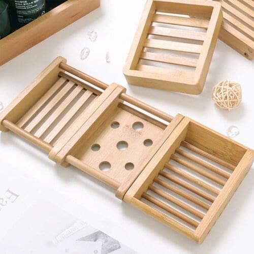 Bamboo Soap Dish Portable Wooden Box Container Essential Kitchen Soap Holder Rack Natural Bathroom Plate Tray Bath Plate Storage