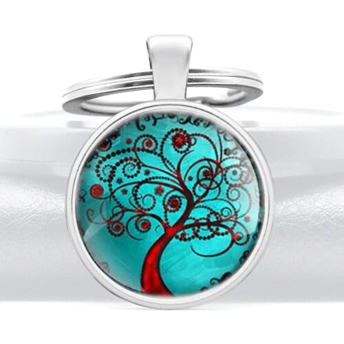 The Tree of Life Glass Dome Key Chains Charms Men Women Metal Pendant Key Rings Jewelry Gift