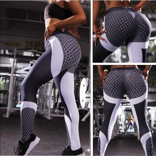 Pantalones de yoga High-waisted tight hip casual honeycomb digital print womens yoga pants sports fitness leggings