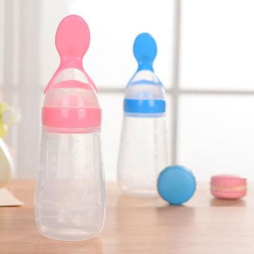 Baby Feeding Bottle 125ML Toddler Spoon Bottle BPA Free Standard Food Feeder Tool Soother Rice Cereal Supplement Cup Silica Gel