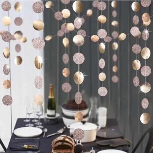 Champagne Glitter Dot Paper Mirror String Pull Flag Birthday Party Wedding Window Classroom Bar Party Decoration Streamers