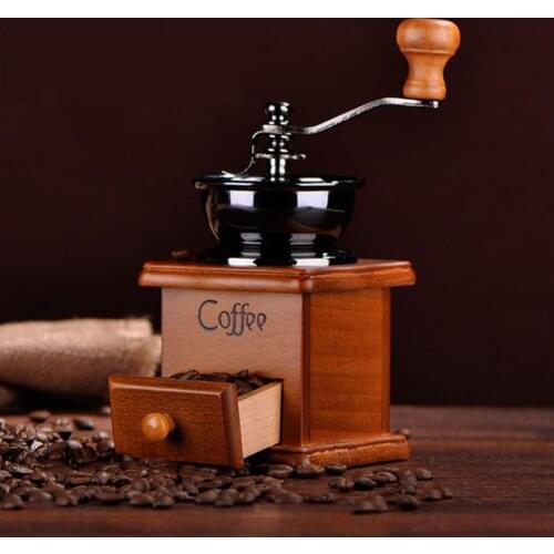 Wooden Coffee Grinder Coffee Bean Grinder Ferris Wheel Design Manual Coffee Grinder Hand Coffee Burr Mill Retro Coffee Spice Min