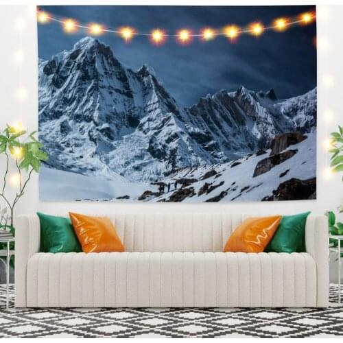 Blue Snow Mountain Landscape Tapestry Vintage Exotic Summer Plant Nature Frame for Bedroom Photography Wall Decor