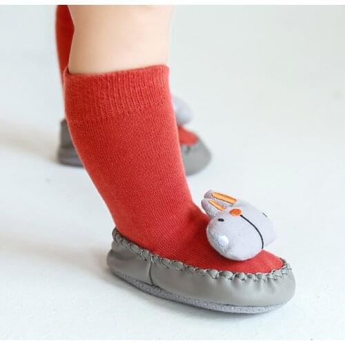 Baby Non Slip Leather Soles Sock Shoes Newborn Infant Girls Boys Spring Funny Cotton Animal Long Floor Socks First Walker Shoes