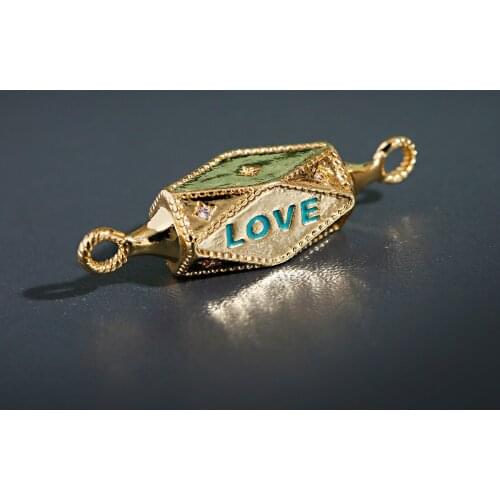 Diy Spacer Letter Geometric Beads Wholesale Zircon Charms Gold Alloy Polyhedron Making Bracelet Bead