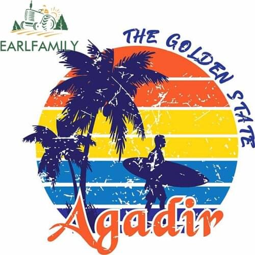 EARLFAMILY 13cm x 12.9cm for Agadir Surfing Car Stickers Refrigerator Decoration Assessoires Snowboard Scratch Proof Decal