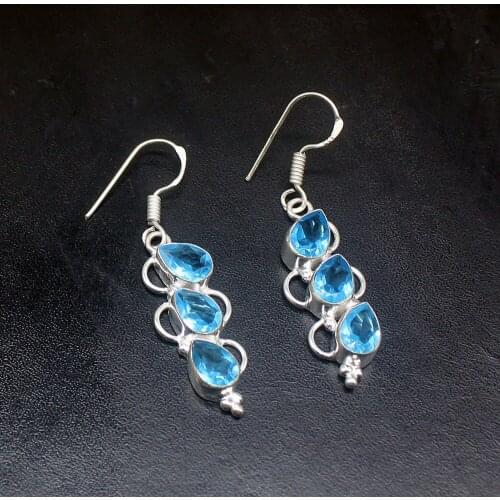 Gemstonefactory Big Promotion Unique 925 Silver Rare London Blue Topaz Women Ladies Gifts Dangle Drop Earrings 20212323