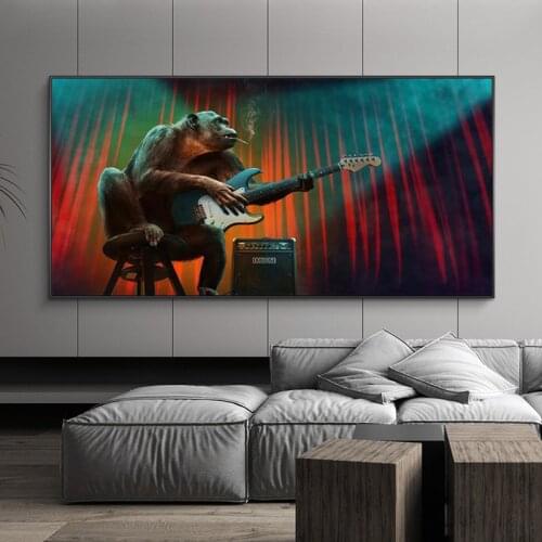 Funny Art Monkey Playing Guitar Canvas Paintings Art Posters and Prints Animals Wall Art Pictures for Living Room Decor
