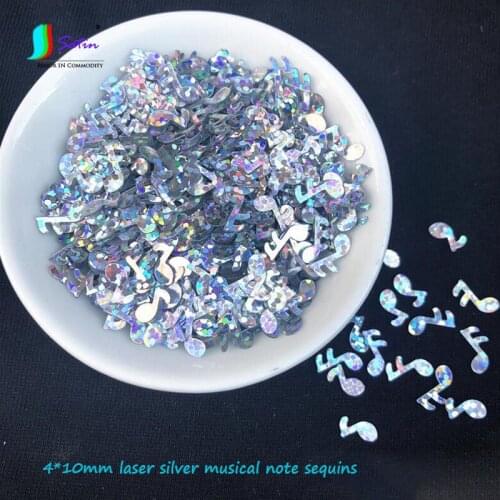 Small Size Weight 200g Handmade Decoration Crafts Accessories 4*10mm Laser Silver Musical note Loose Sequins Diy Material A0394L