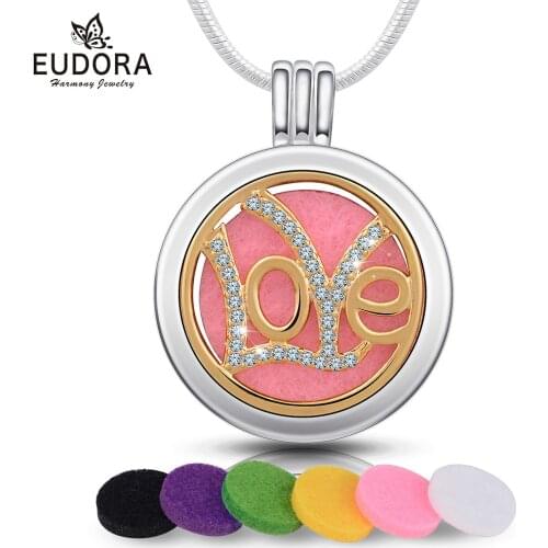 20mm Copper Aromatherapy Essential Oil Diffuser Perfume Letter Love locket Pendant with AAA Crystal Jewelry X34G20