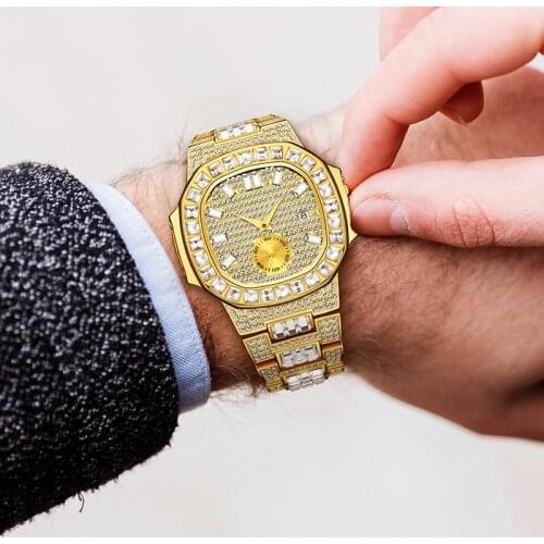 MISSFOX Hip Hop 2021 New Men Watches Top Brand Luxury Date Cool Quartz Wristwatches Iced Out Wrist Watches for Men Patek Jewelry