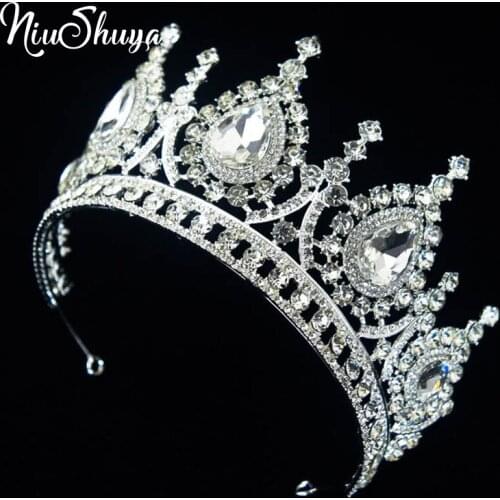NiuShuya Vintage Large Gem Tiaras Crown Luxury Baroque Crystal Headband Wedding Bridal Hair Ornaments Head Jewelries
