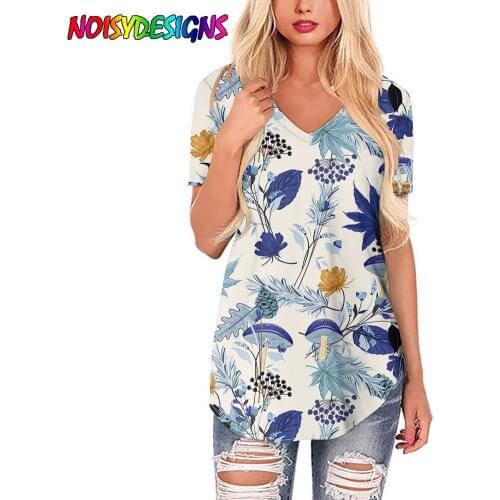 NOISYDESIGNS Dropshipping Female Kawaii T Shirts Forest Blue Mushrooms Prints T Shirt Women Tees Tops Women Tshirts High Quality