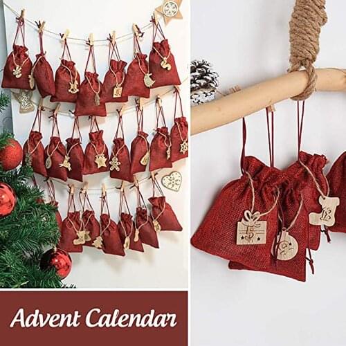Countdown Packaging Bag DIY Advent Calendar Cloth Wooden ornaments accessories with Little Clip and Rope Christmas Home Decor