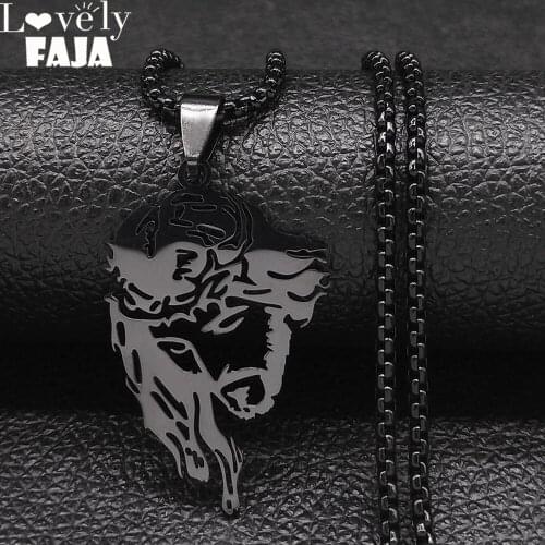 Catholicism Jesus Stainless Steel Chain Necklace Women/Men Black Color Long Necklace Jewelry colgantes acero inoxiable N4203S03