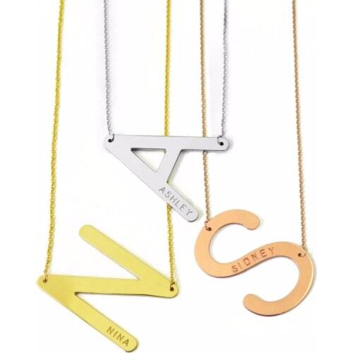 Personalized Sideways Initials Necklace for Women Large Letter Necklace Statement Jewelry Oversized Initials Bridesmaid Gift