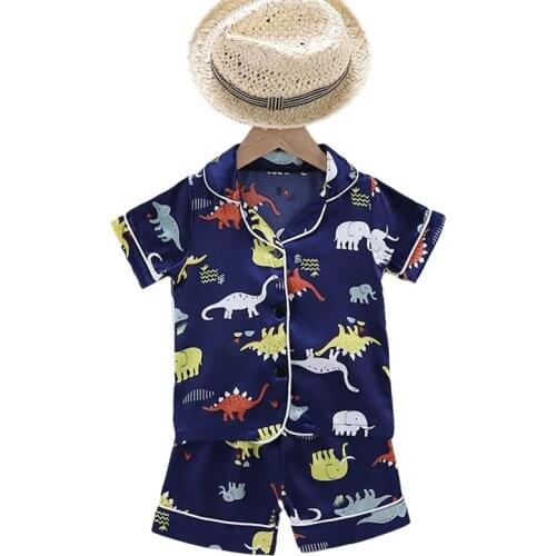 Childrens Pajamas Sets Dinosaur Print Pajamas Baby Boys Girls Clothing Sets Homewear Short Sleeve Blouse Tops+Shorts Sleepwears