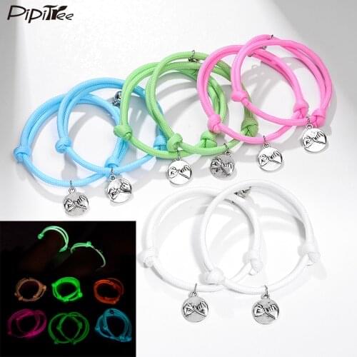 Pipitree Glow In The Dark Couple Promise Charm Bracelets Handmade Luminous Rope Friendship Bracelet Women with Magnetic Beads