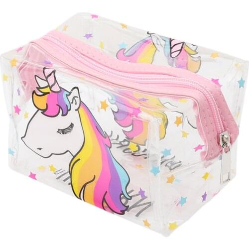 Unicorn Transparent Makeup Bag Waterproof Zipper Toiletry Bag Portable Women Travel Cosmetic Bags Unicorn