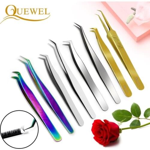 Quewel Fans Eyelashes Tweezers Russian Volume Bloom Eyelash Extension Tweezers Stainless Precision High-quality Lash Tools