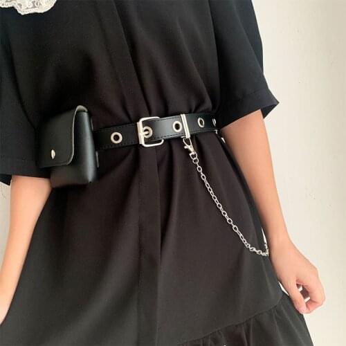 New Fashion Punk Style Chain Bag Belt for Women Single Row Hole Eyelet Waistband Female Waist Bag Clothing Decorative Belts