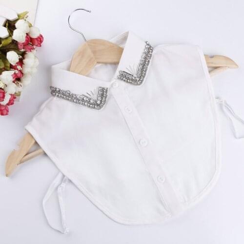Chiffon Fake Collar White Flower Beaded Work Business Elegant Lady Spring Fall Black Fashion Match Detachable Collars One Size
