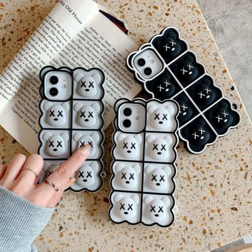 Cute Bear Relive Stress Fidget Toys Push Bubble Silicone Phone Case For Iphone 6 6s 7 8 Plus X XR XS 11 12 Pro Max Cover