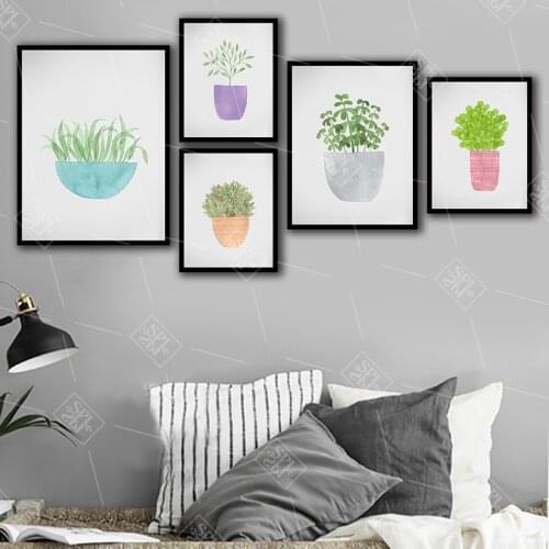 Nordic Minimalist Wall Art Picture For Living Room Green Plant Pot Flowers Canvas Painting Nursery Baby Room Posters and Prints