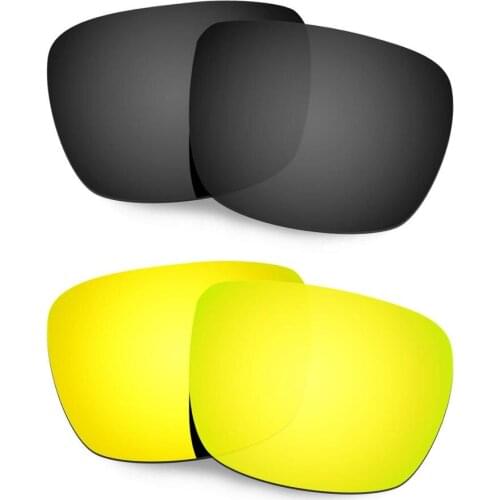 HKUCO For Spy Optic Helm Sunglasses Polarized Replacement Lenses 2 Pairs Black & Gold