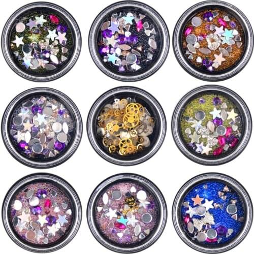 Mixed Shape Opal Nail Resin Rhinestones Gems 3D Tip Drill Copper Nail Charm Beads Studs Manicure Nails Art Decorations