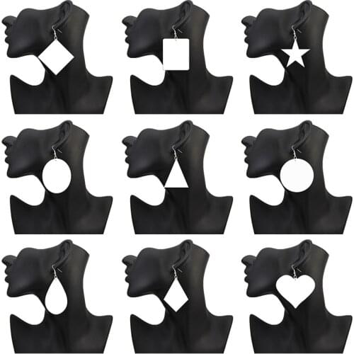 SOMESOOR 13 Shapes Custom Geometric Wooden Drop Earrings Personalized Photos Printed Loops Big Pendant Dangle For Women Gifts