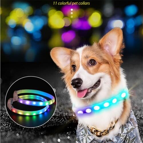 11 Colors LED Dog Collar Cuttable ABS Tube Magic Strip Light USB Rechargeable Colorful Flashing Glowing Luminous Safety for Pets
