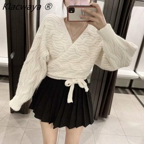 Woman Sweaters Pull Femme Chandails Vetement Crop Donna Maglioni Knitted Long Sleeve V Neck Cropped Pullover Jersey Vrouw Truien