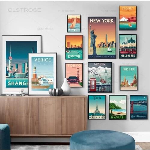 Paris London New York Tokyo Vintage Wall Art Canvas Painting Nordic Posters And Prints Wall Pictures For Living Room Decor