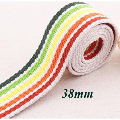 1 1/2" Colorful Twill Striped Cotton Webbing 38mm Heavy Weight Bag Purse Straps Totes Belts Strap Tape Bag Handle Webbing