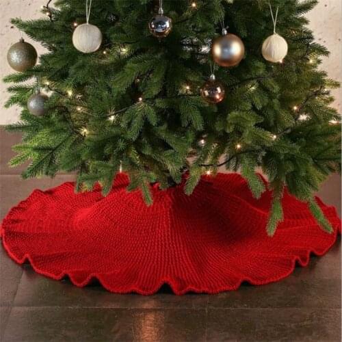 36/48 Inches Christmas Tree Skirt Knitted Christmas Tree Decoration Knitted Tree Bottom Apron Thick Woolen New Year Xmas Decor